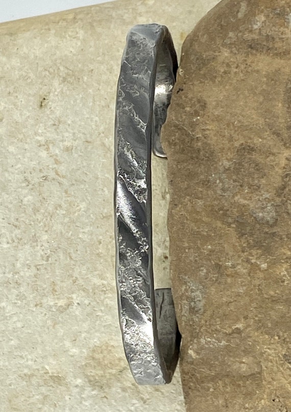 Hammered Titanium Cuff Bracelet, Diagonal Stone Finish, Unisex Jewelry