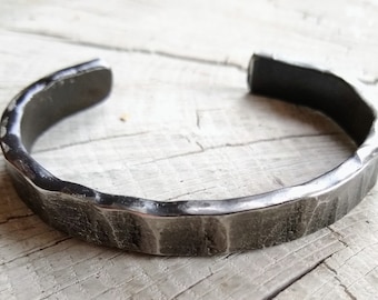 Forged Men's Cuff Bracelet, Rugged Textured Metal Bangle