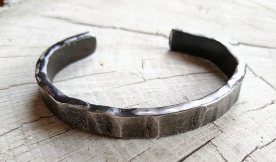 Forged Men's Cuff Bracelet, Rugged Textured Metal Bangle