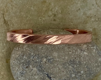 Forged Copper Cuff Bracelet, Diagonal Design, Custom Sized