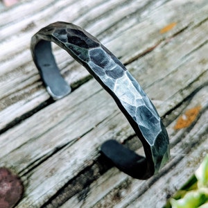 Men&#39;s cuff bracelet, stainless cuff bracelet, stainless steel cuff, custom hammered stainless  cuff bracelet blacksmith, anvil forged cuff