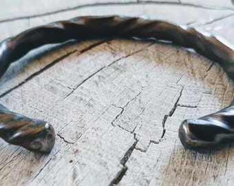 Twist Forged Titanium Cuff Bracelet, Men's Rugged Jewelry