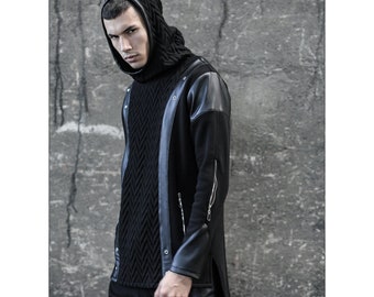 Black Raven Hoodie (avantgarde men fashion-street high fashion-unique men clothing-unique men hoodie-dystopian-black men style-black hoodie)