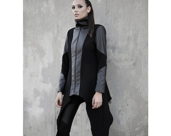 Wilder Coat (black women coat-unique coat-designer coat-dystopian-futuristic-alternative clothing-women black clothing-asymmetric)