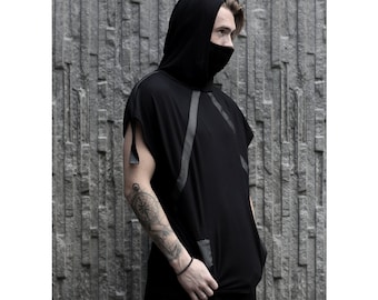 Zola Hoodie (men hoodie-black hoodie-men clothing-alternative-dystopian-post apocalyptic-short sleeve hoodie-black clothing-futuristic)