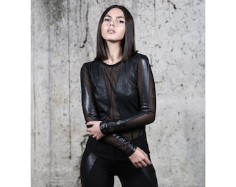 Novus Shirt (women top-cyberpunk-futuristic fashion-unique women clothing-party wear-street high fashion-dystopian-avantgarde-dark fashion)