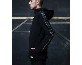Generator Hoodie (black man hoodie-zipper details-vegan leather-post apocalyptic-apocalyptic-alternative clothing-street wear-men clothing)