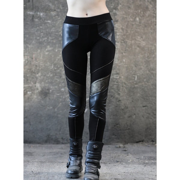 Viper Leggings (unique leggings-avantgarde-cyberpunk-street high fashion-unique women clothing-black clothing-futuristic-dystopian-bronze)