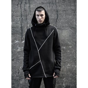 Requiem Hoodie (black men hoodie-men black clothing-street fashion-avantgarde-unique hoodie-dystopian-black fashion-futuristic fashion)