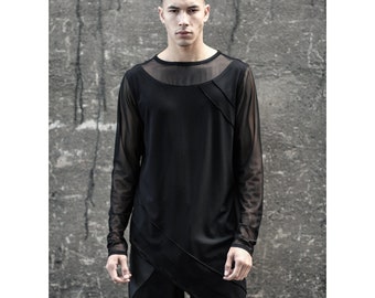 Dicer Shirt, Asymmetric Viscose Mesh Top, Avant Garde Dystopian Fashion