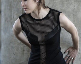 Exotix Top: Sheer Women Tee, Black Fashion Top,  Black Mesh Top, Festival Fashion, Women Streetwear