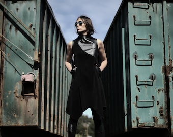 Milennial Dress (black dress-apocalyptic clothing-futuristic fashion-vegan leather dress-dark fashion-avantgarde-dystopian-cyberpunk)