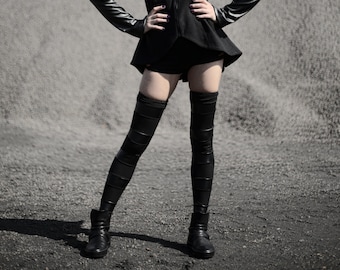 Buy Mutant High Socks (black Leather Socks-apocalyptic Fashion - Main Image