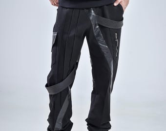 Graviton Pants: Men's Black Loose Pants | Futuristic Trousers | Cyberpunk Streetwear