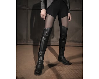 Spectron Leggings (faux leather leggings-black women fashion-street high fashion-avantgarde fashion-futuristic clothing-cyberpunk-unique)