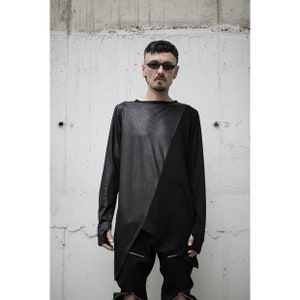 Activator Blouse (asymmetric long sleeve men shirt-avantgarde fashion-street high fashion-futuristic clothing-men black clothing)