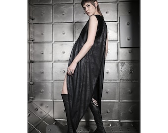 Tengent Cardigan (Black Asymmetric Cardigan, Lightweight Long Vest, Futuristic Fashion, Women Streetwear Cardigan, Festival Women Clothing)