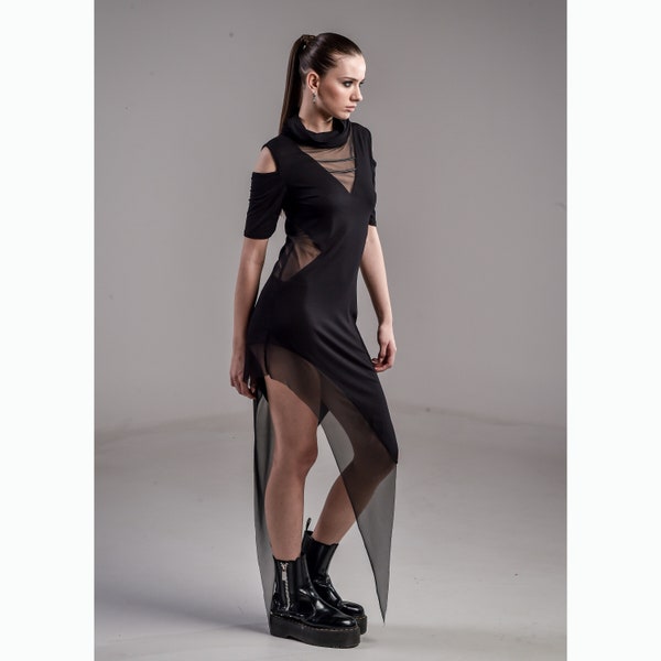 Calista Dress (avantgarde clothing-asymmetric dress-unique dress-women black fashion-street high fashion-black dress-futuristic-cyberpunk)