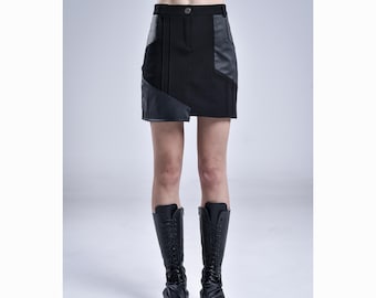 Sunder Skirt: Women's Black Mini Skirt | Futuristic Short Skirt | Asymmetric Party Skirt