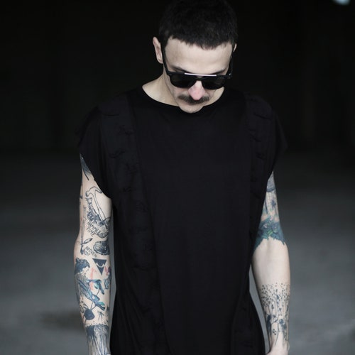 Tunnel Top Tee (men clothing-avangarde fashion-alternative clothing-black men top-black tank tee-summer men shirt-unique black orders clothing)