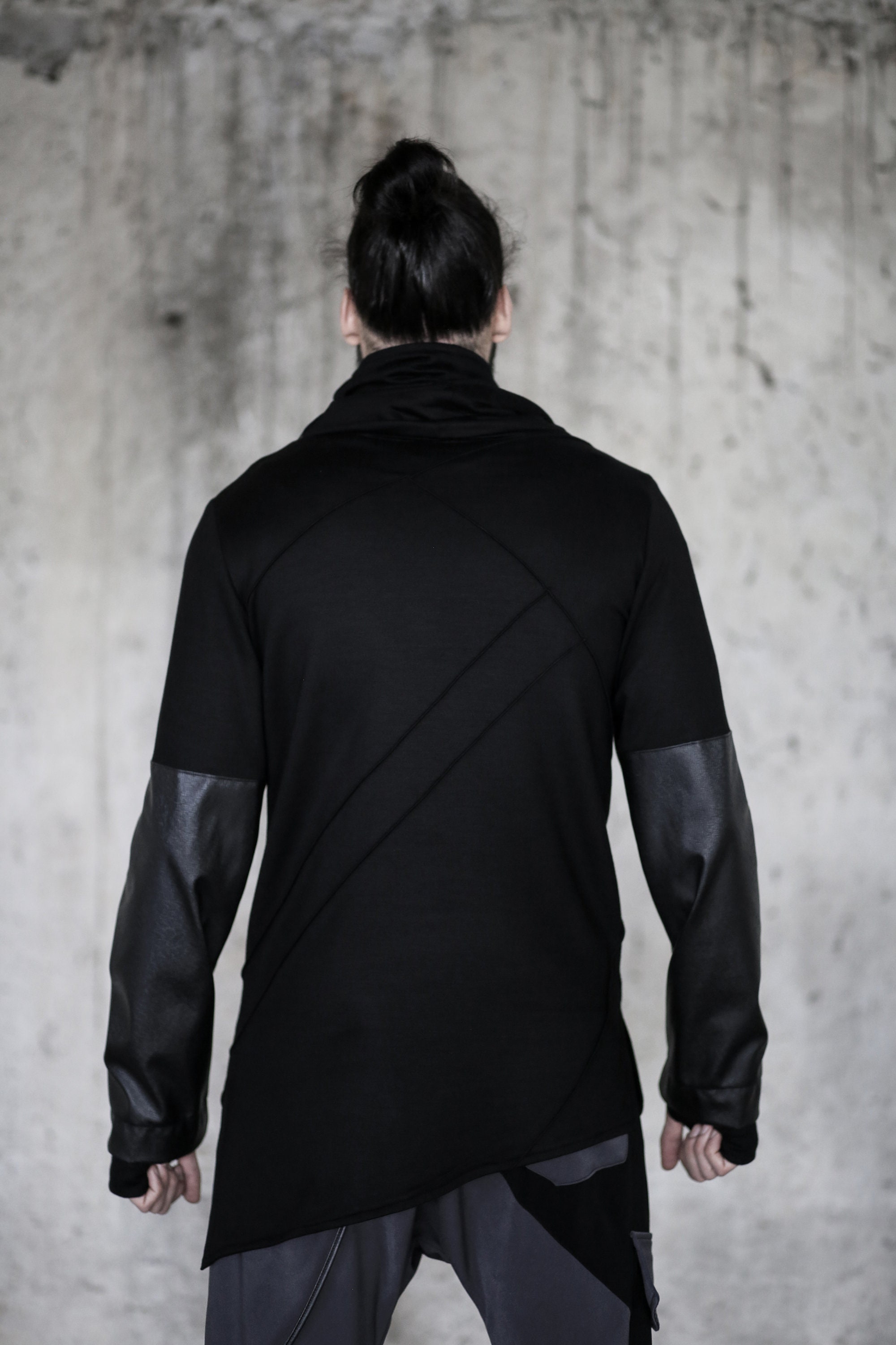 トップス ESTNATION Black Designed Blouse Skedar Blouse (futuristic Fashion-cyberpunk-high Collar Men