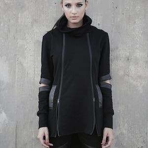 Djax Hoodie black hoodie-women clothing-street fashion-black clothing-women hoodie-unique hoodie-dystopian-black pullover-futuristic image 7