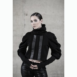 Diamond Age Pullover (futuristic clothing-black pullover-crop pullover-black fashion-avantgarde clothing-cyberpunk-unique-high fashion)
