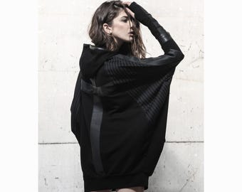 Anakin Black Hooded Poncho: Avant-Garde Cyberpunk Fashion Tunic