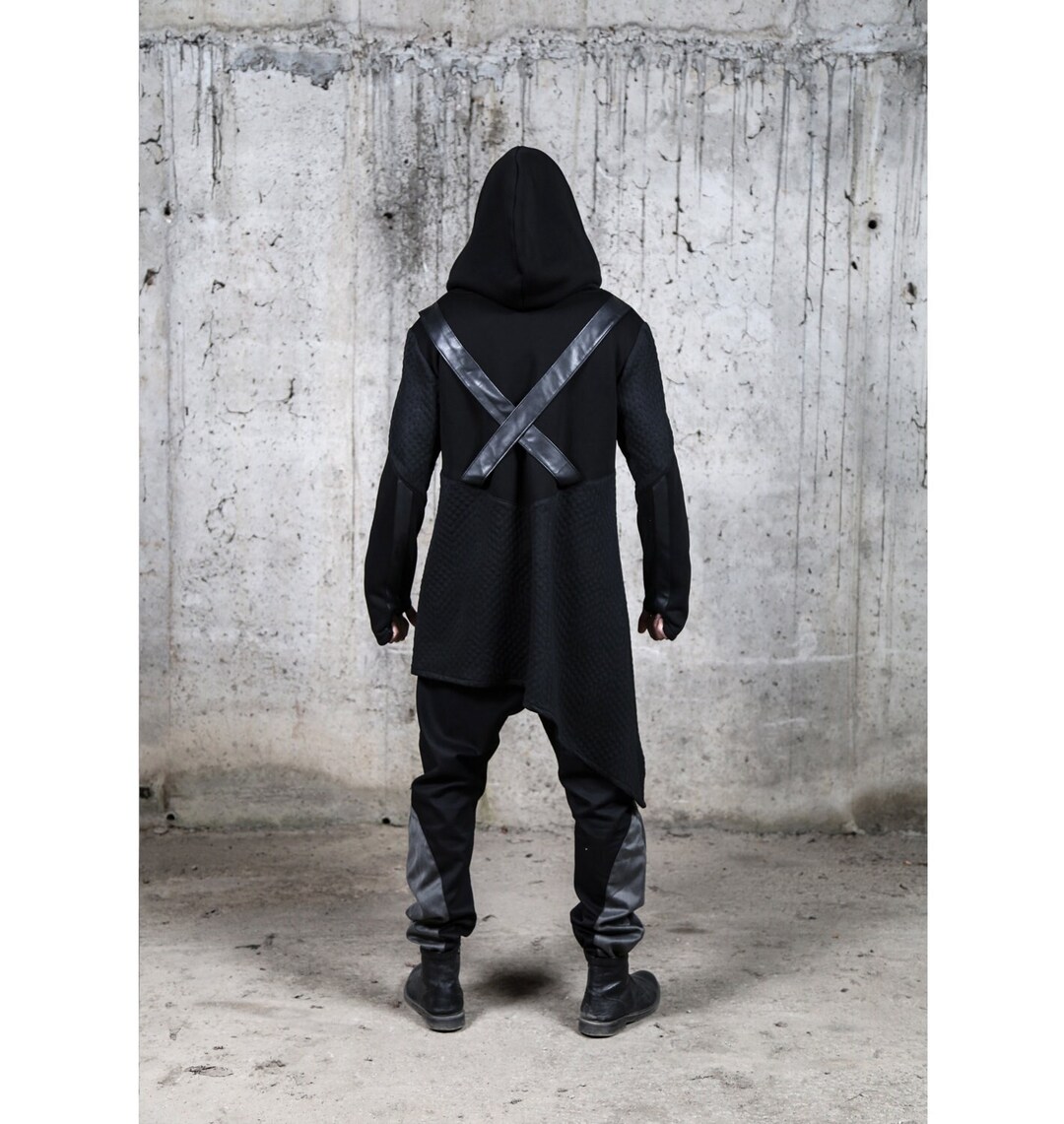 AMOMENTO RIPSTOP HOODIE PONCHO アモーメント NO.319 Men's Zip Detail Asymmetric Hem Poncho, Poncho With