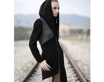 Kane Coat (black women coat-unique coat-designer coat-dystopian-futuristic-alternative clothing-women black clothing-asymmetric)