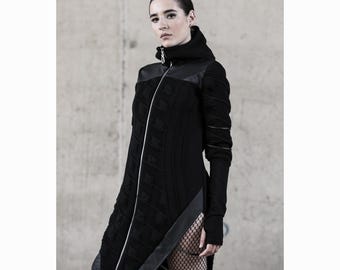 Chaqueta Bleeding Edge (chaqueta asimétrica para mujer, chaqueta negra, única, ropa futurista, cyberpunk, ropa de vanguardia, distópica, ropa urbana)