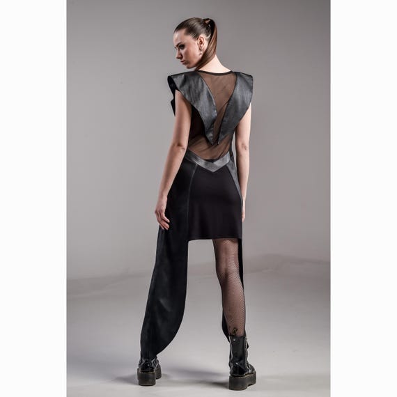 Agnes Dress (avantgarde fashion-unique dress-mesh dress-black fashion women-street high fashion-black dress-futuristic dress-all black)