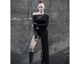 Void Tunic: Asymmetrical Black Top, One Shoulder Tunic, Avantgarde Clothing, Long Tunic Women, Minimal Dark Fashion, Edgy Streetwear