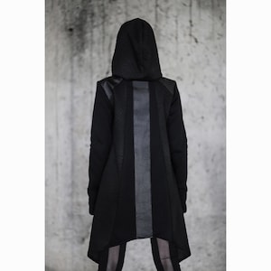 Niea Jacket (Black Long Jacket Women, Avantgarde Jacket, Futuristic Clothing, Asymmetric Streetwear Coat, Festival Fashion)