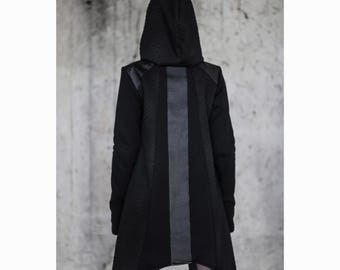 Chaqueta Niea (Chaqueta larga negra para mujer, chaqueta vanguardista, ropa futurista, abrigo asimétrico de estilo urbano, moda festivalera)