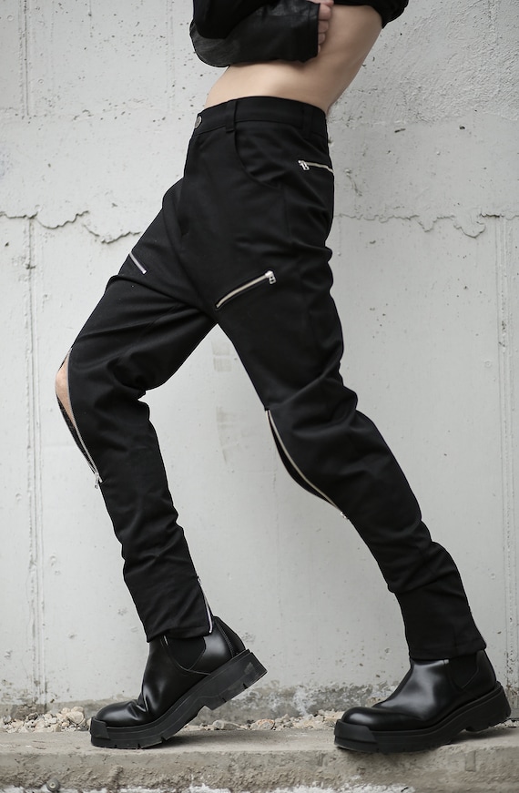 Edge Pants black Men Zipper Pants-cyberpunk Clothing-street