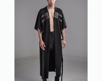 Neo Kimono: Black Cyberpunk Men's Fashion Robe