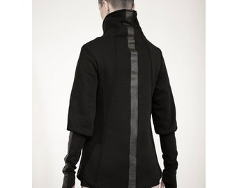 Bouncer Tunic: Black Asymmetric Tunic, Avant Garde Long Pullover, Futuristic Streetwear
