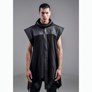 Egotist Poncho (black men poncho-street men fashion-poncho men-cyberpunk-futuristic clothing-high fashion-men&#39;s fashion-avantgarde)
