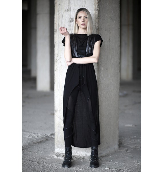 kaliroseclothing Satellite Cardigan (Long Women cardigan-short Sleeve-Black clothing-alternative clothing-cyberpunk-futuristic-festival Party wear-unique)