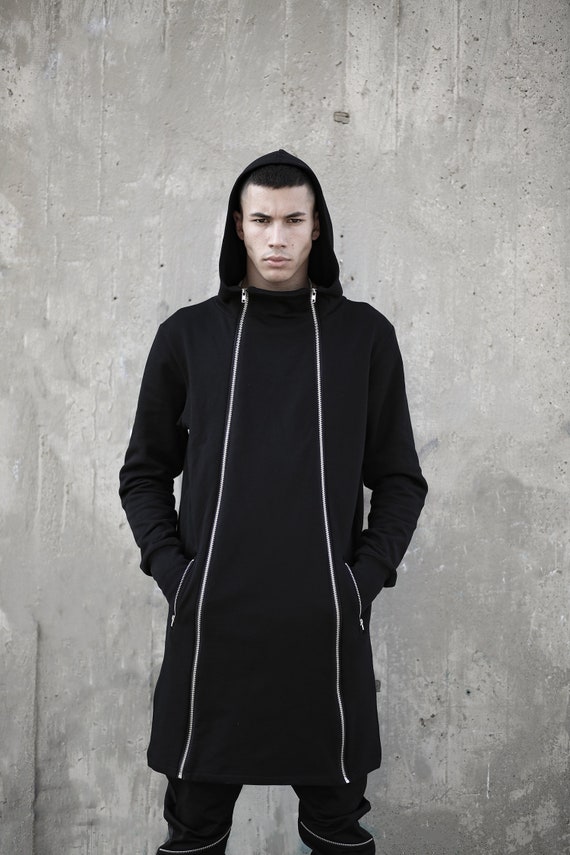 Nakoa Hoodie (Men Clothing-Black Jacket-Long hoodie-alternative-street fashion-man Fashion-Black clothing-avantgarde-zipper Long Jacket)