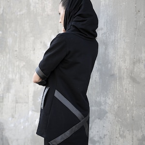 Djax Hoodie black hoodie-women clothing-street fashion-black clothing-women hoodie-unique hoodie-dystopian-black pullover-futuristic image 3