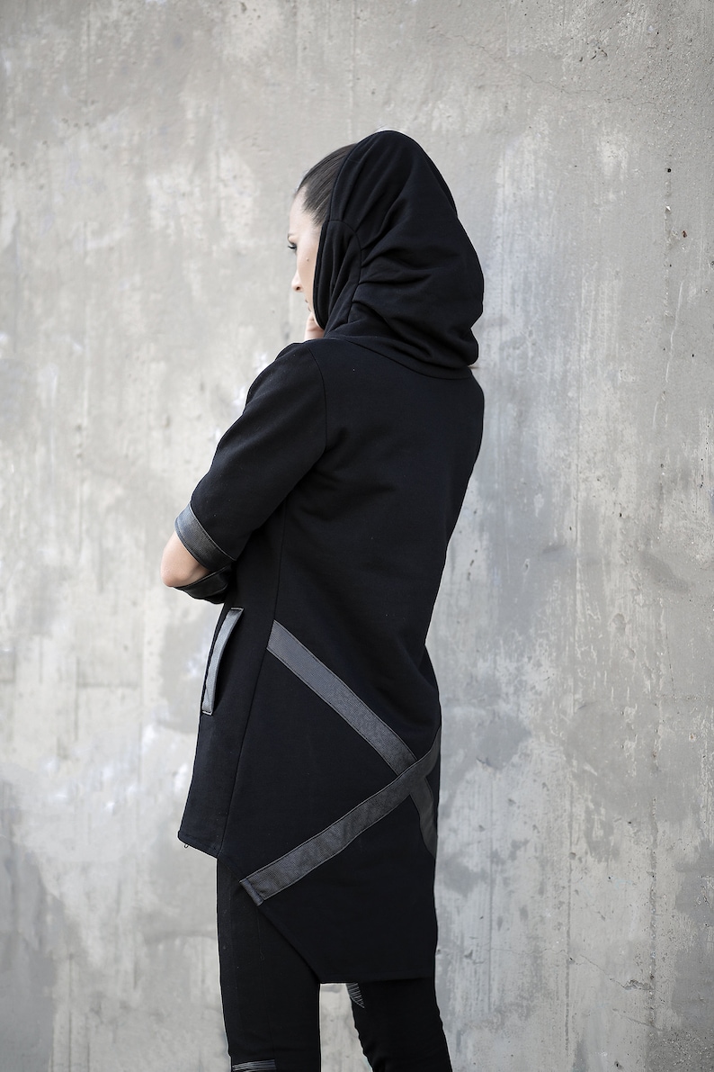 Djax Hoodie black hoodie-women clothing-street fashion-black clothing-women hoodie-unique hoodie-dystopian-black pullover-futuristic image 3