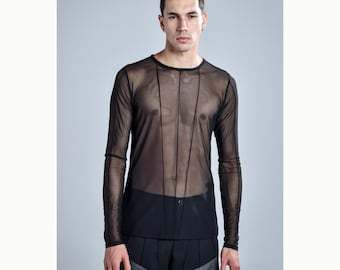Sage Top: Men's Party Top, Black Sheer Top, Transparent Men Shirt