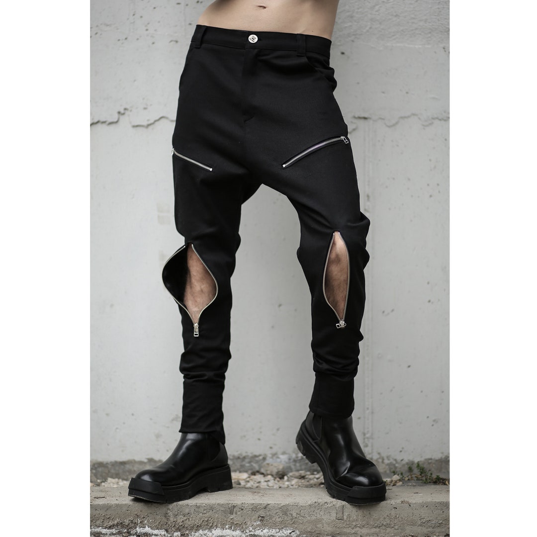 Edge Pants (black Men Zipper Pants-cyberpunk Clothing-street Edge Pants (black Men Zipper Pants-cyberpunk Clothing-street