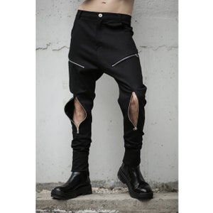 Edge Pants (black men zipper pants-cyberpunk clothing-street fashion-avantgarde fashion-loose pants-futuristic clothing-unique-dark fashion)
