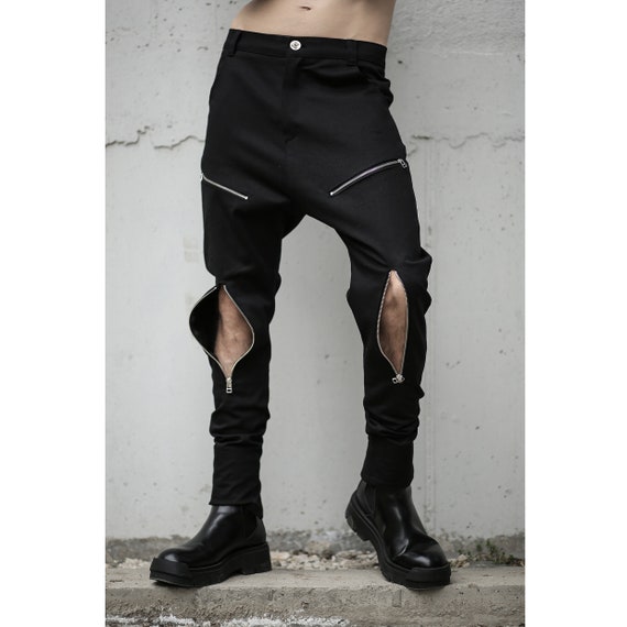 Edge Pants black Men Zipper Pants-cyberpunk Clothing-street