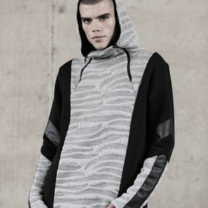 Dex Hoodie cyberpunk clothing-unique hoodie-street men fashion-futuristic clothing-festival fashion-gray hoodie-men's wear image 4