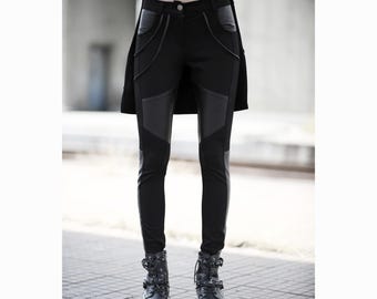 Pantalones Dealla: Pantalones negros modernos para mujer, pantalones negros ajustados, atuendo urbano negro, estilo de moda callejera para mujer.