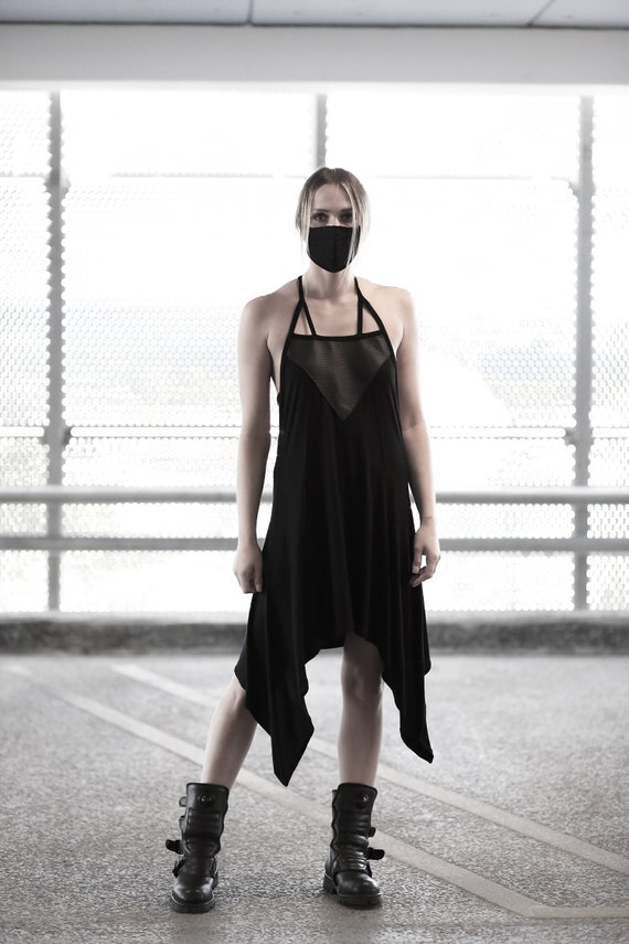 Lisha Dress (black dress-party dress-unique-alternative-apocalyptic-dystopian-avantgarde-festival fashion-dark fashion-cyberpunk dress)
